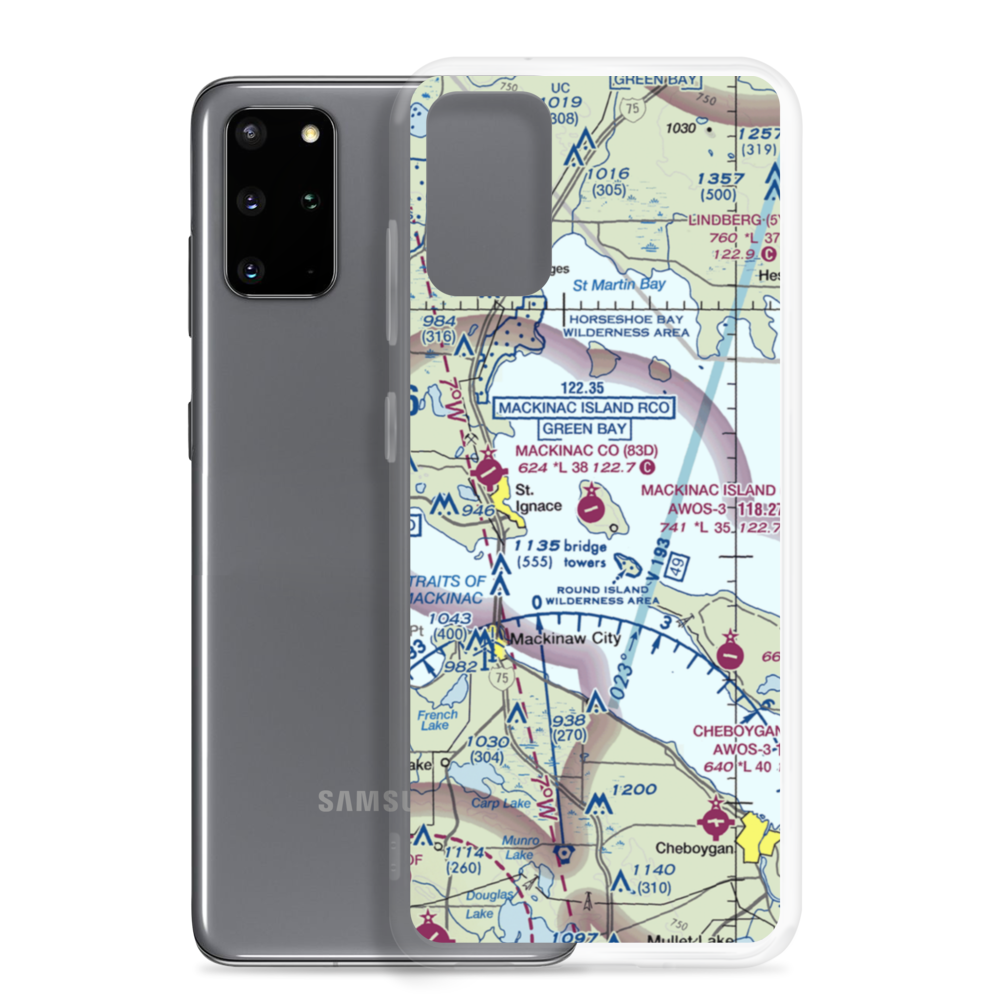 Mackinac Island Airport (MCD) VFR Sectional Samsung Case Samsung Galaxy S20 Plus model shown