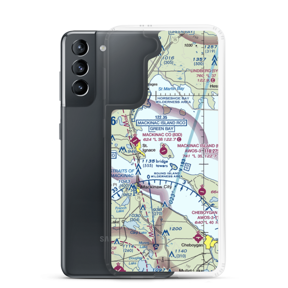 Mackinac Island Airport (MCD) VFR Sectional Samsung Case Samsung Galaxy S21 model shown