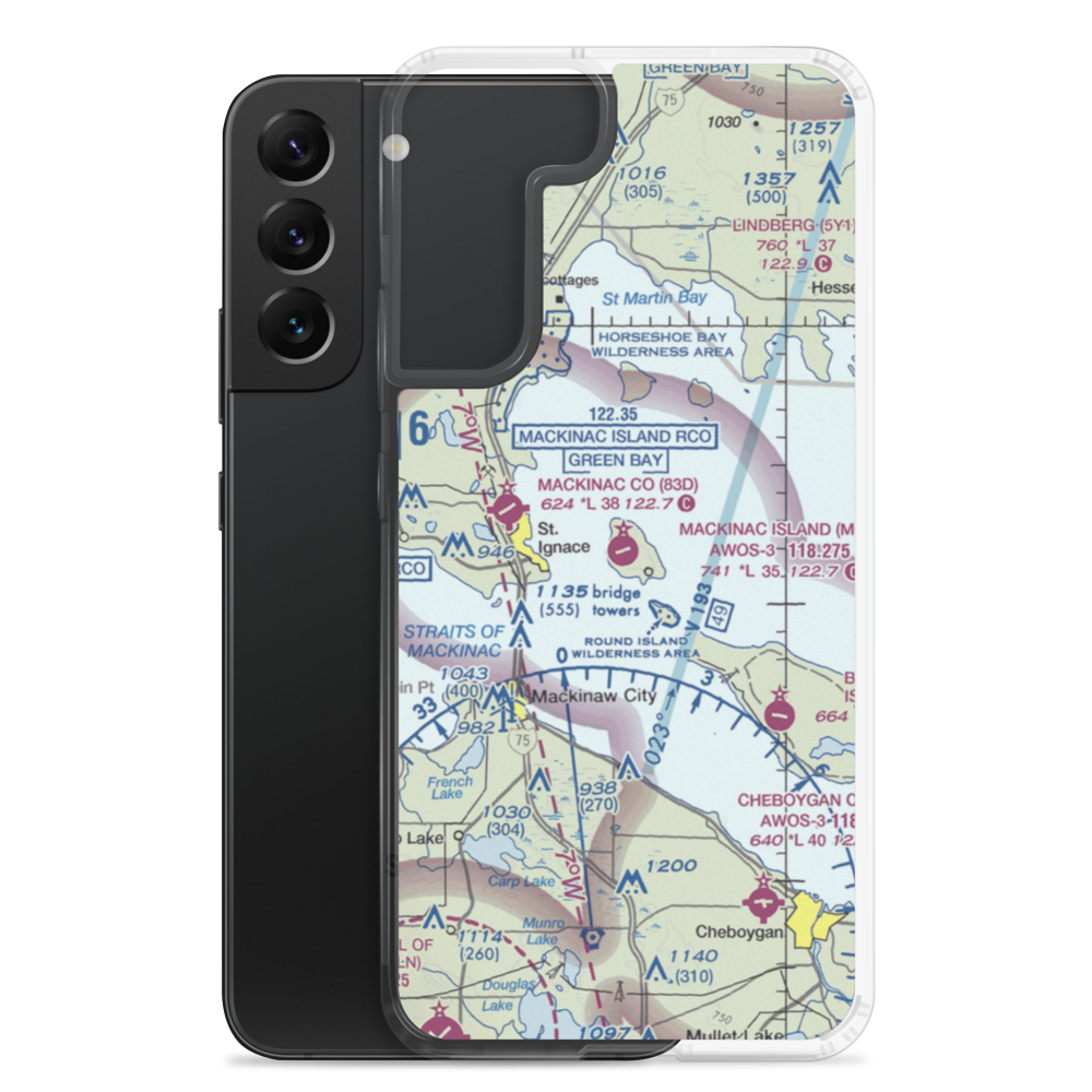 Mackinac Island Airport (MCD) VFR Sectional Samsung Case Samsung Galaxy S22 Plus model shown