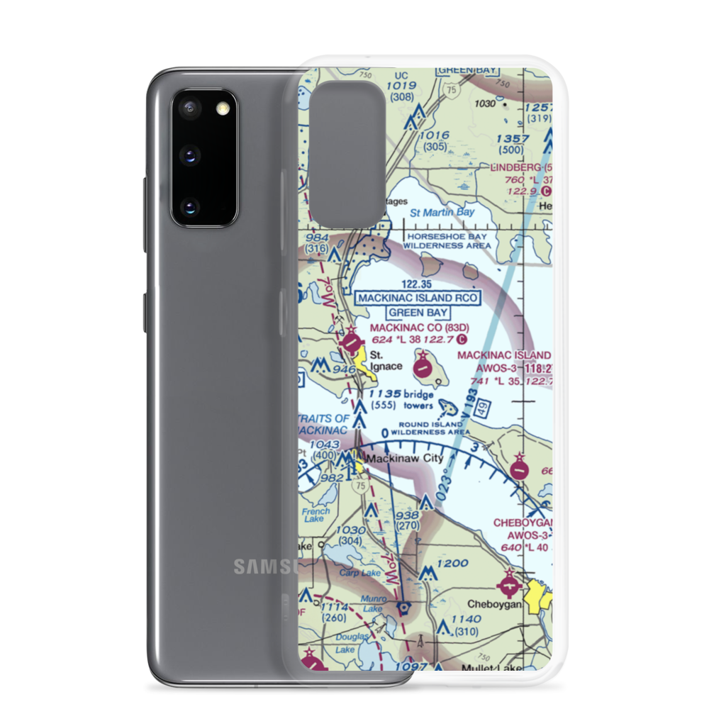 Mackinac Island Airport (MCD) VFR Sectional Samsung Case Samsung Galaxy S20 model shown