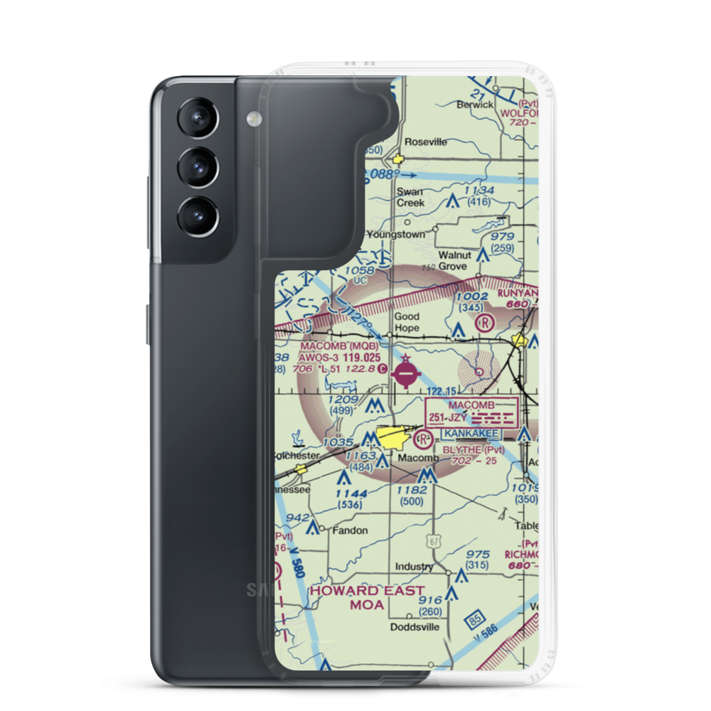 Macomb Municipal Airport (MQB) VFR Sectional Samsung Case Samsung Galaxy S21 model shown