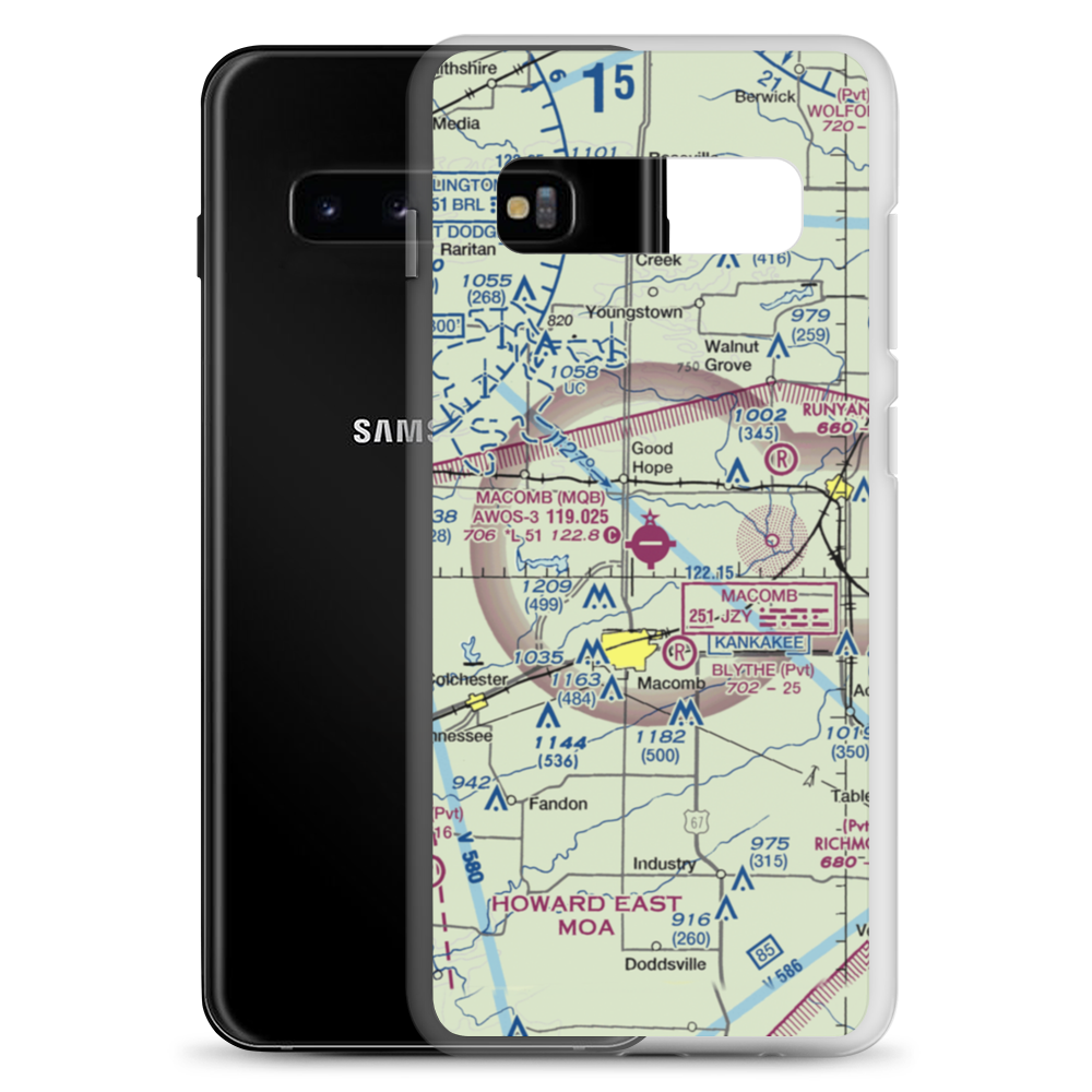 Macomb Municipal Airport (MQB) VFR Sectional Samsung Case Samsung Galaxy S10+ model shown