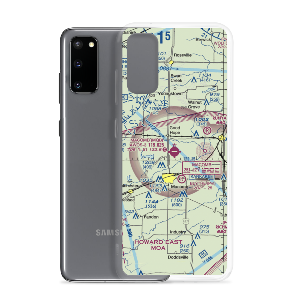 Macomb Municipal Airport (MQB) VFR Sectional Samsung Case Samsung Galaxy S20 model shown