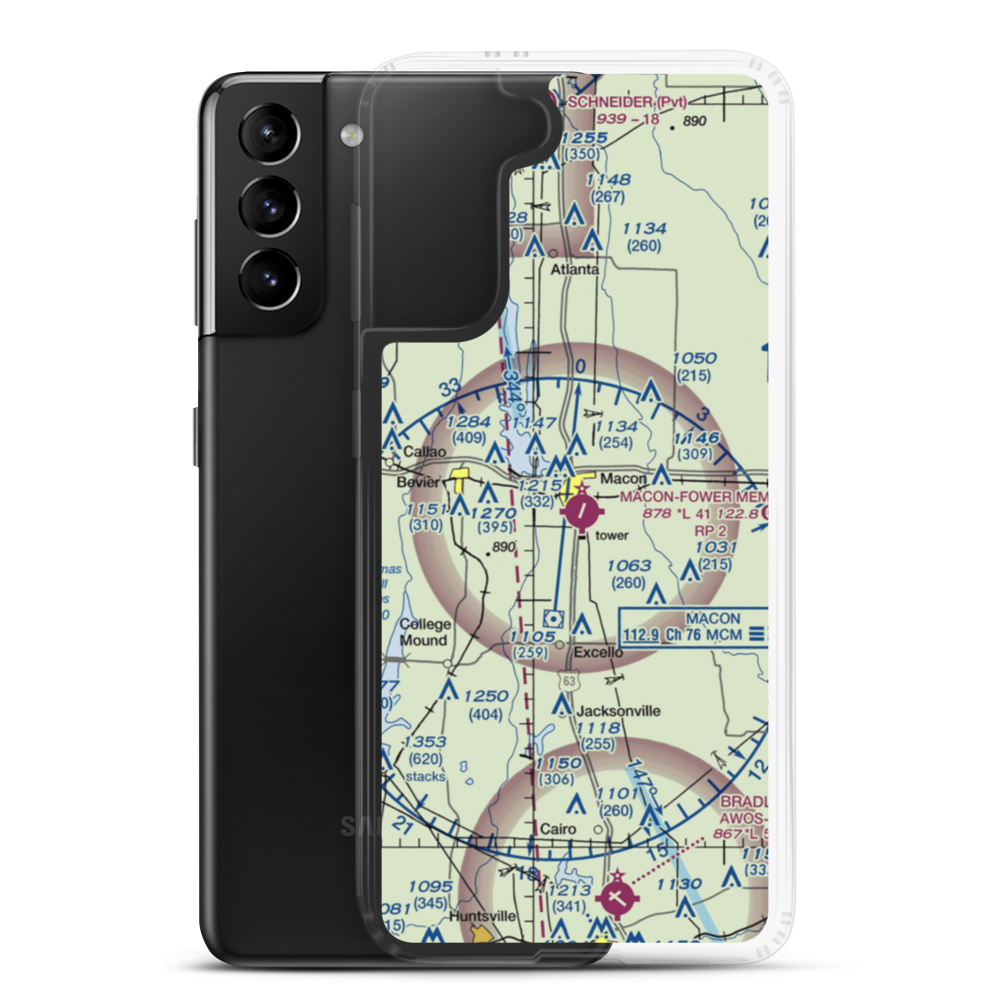 Macon Fower Memorial Airport (K89) VFR Sectional Samsung Case Samsung Galaxy S21 Plus model shown