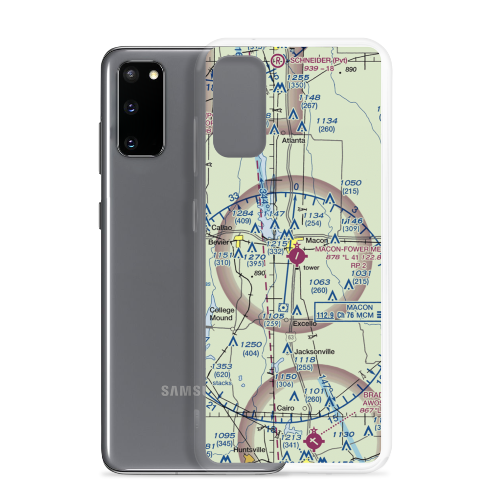 Macon Fower Memorial Airport (K89) VFR Sectional Samsung Case Samsung Galaxy S20 model shown