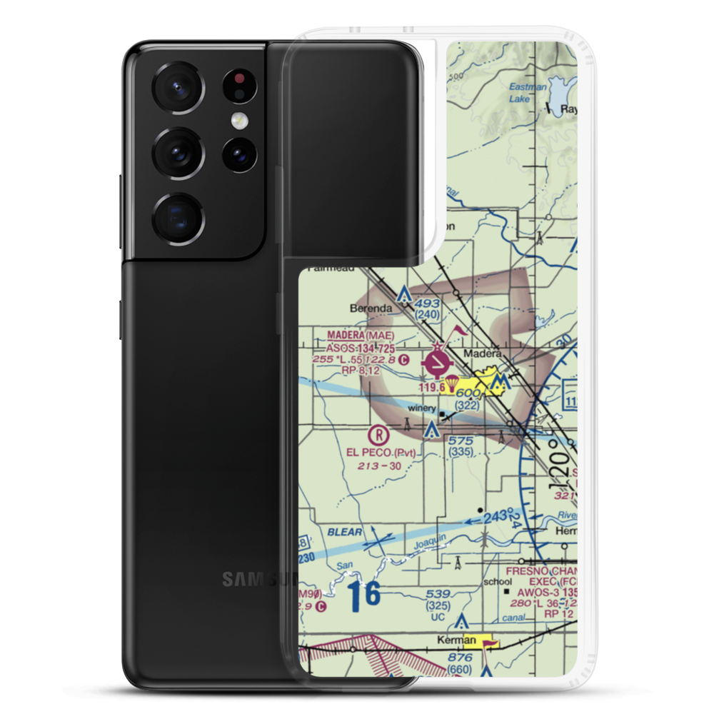 Madera Municipal Airport (MAE) VFR Sectional Samsung Case Samsung Galaxy S21 Ultra model shown