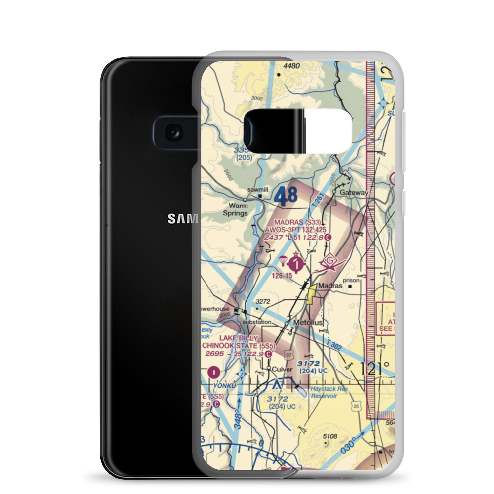 Madras Municipal Airport (S33) VFR Sectional Samsung Case Samsung Galaxy S10e model shown