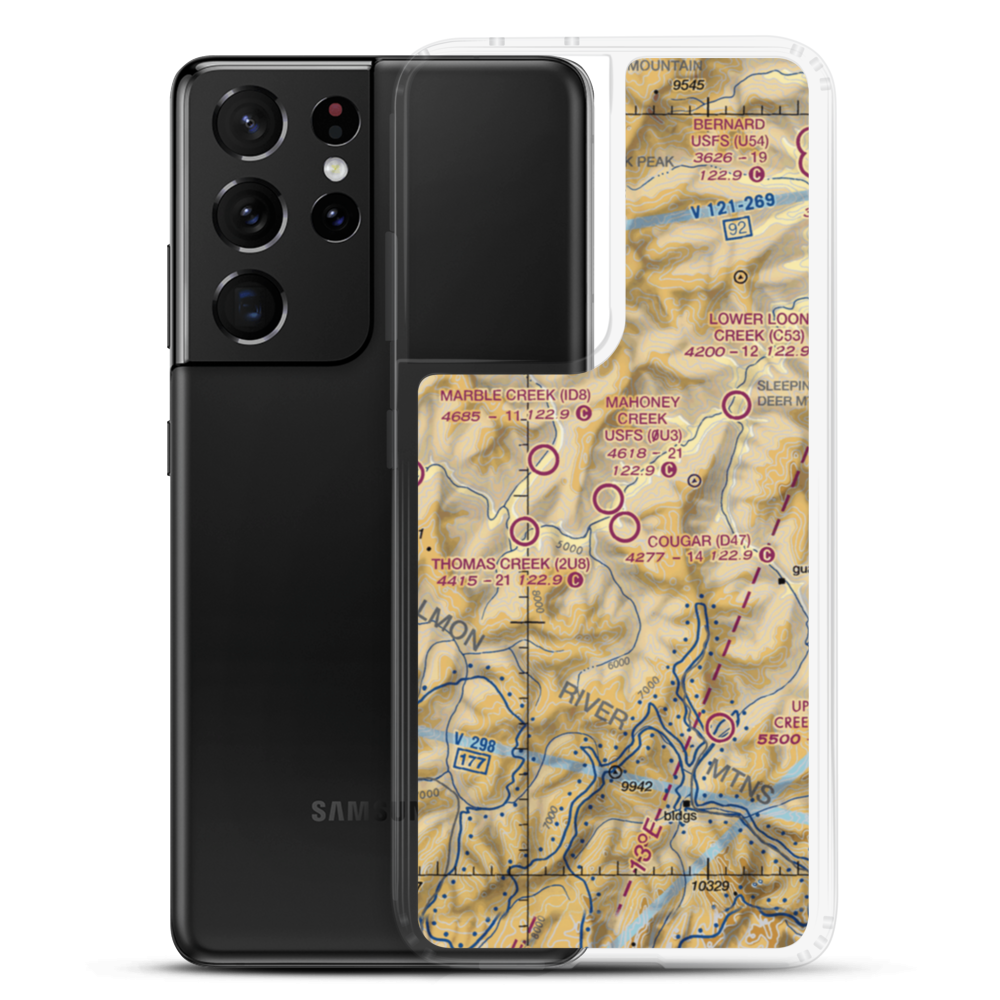 Mahoney Creek US Forest Service Airport (0U3) VFR Sectional Samsung Case Samsung Galaxy S21 Ultra model shown