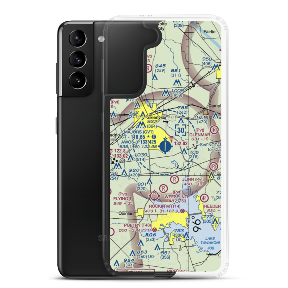 Majors Airport (GVT) VFR Sectional Samsung Case Samsung Galaxy S21 Plus model shown