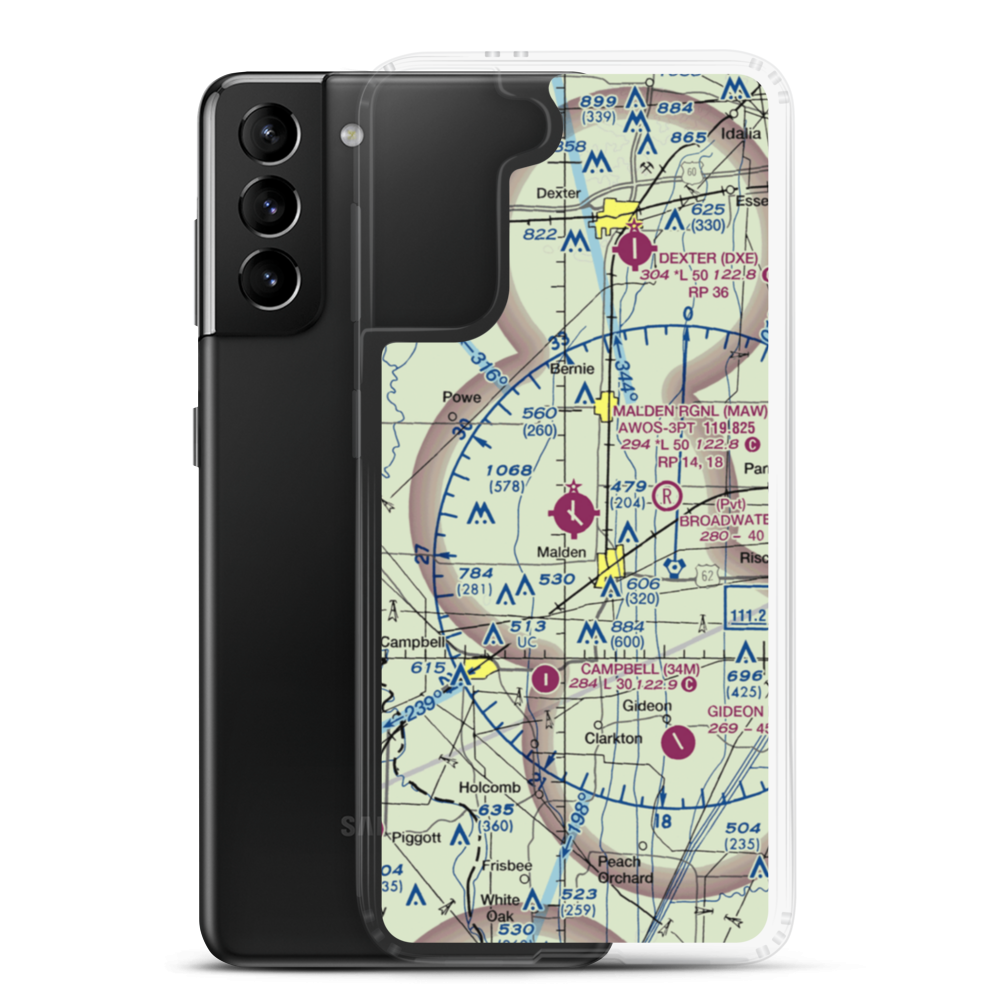 Malden Regional Airport (MAW) VFR Sectional Samsung Case Samsung Galaxy S21 Plus model shown