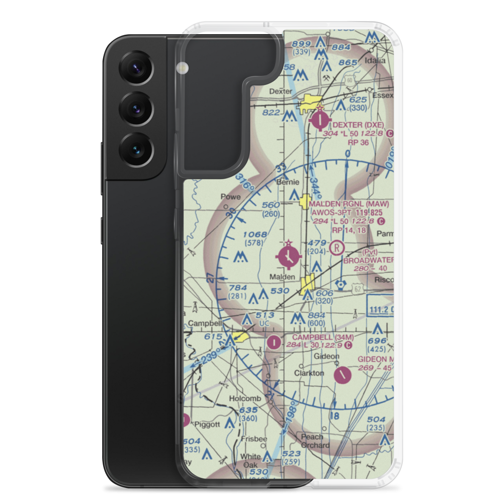 Malden Regional Airport (MAW) VFR Sectional Samsung Case Samsung Galaxy S22 Plus model shown
