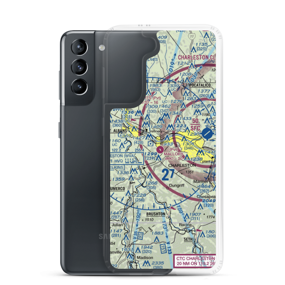 Mallory Airport (WV12) VFR Sectional Samsung Case Samsung Galaxy S21 model shown