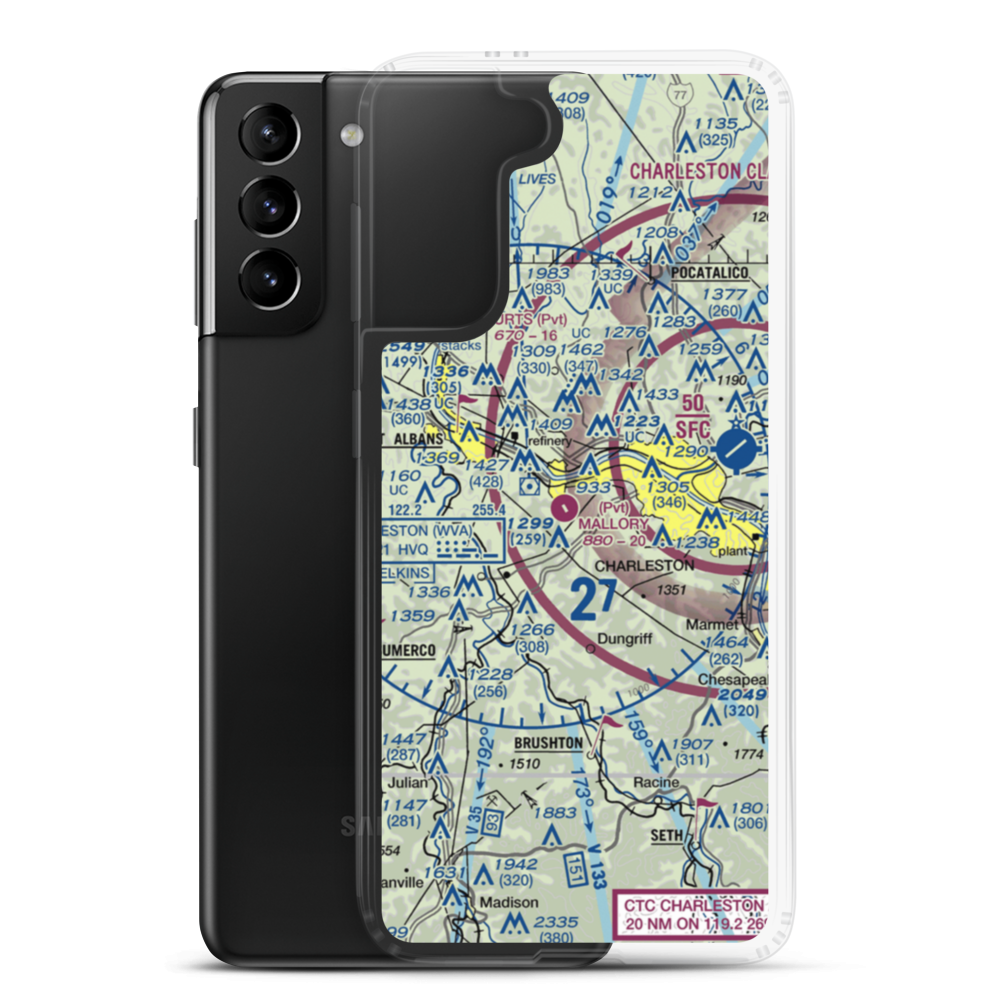 Mallory Airport (WV12) VFR Sectional Samsung Case Samsung Galaxy S21 Plus model shown