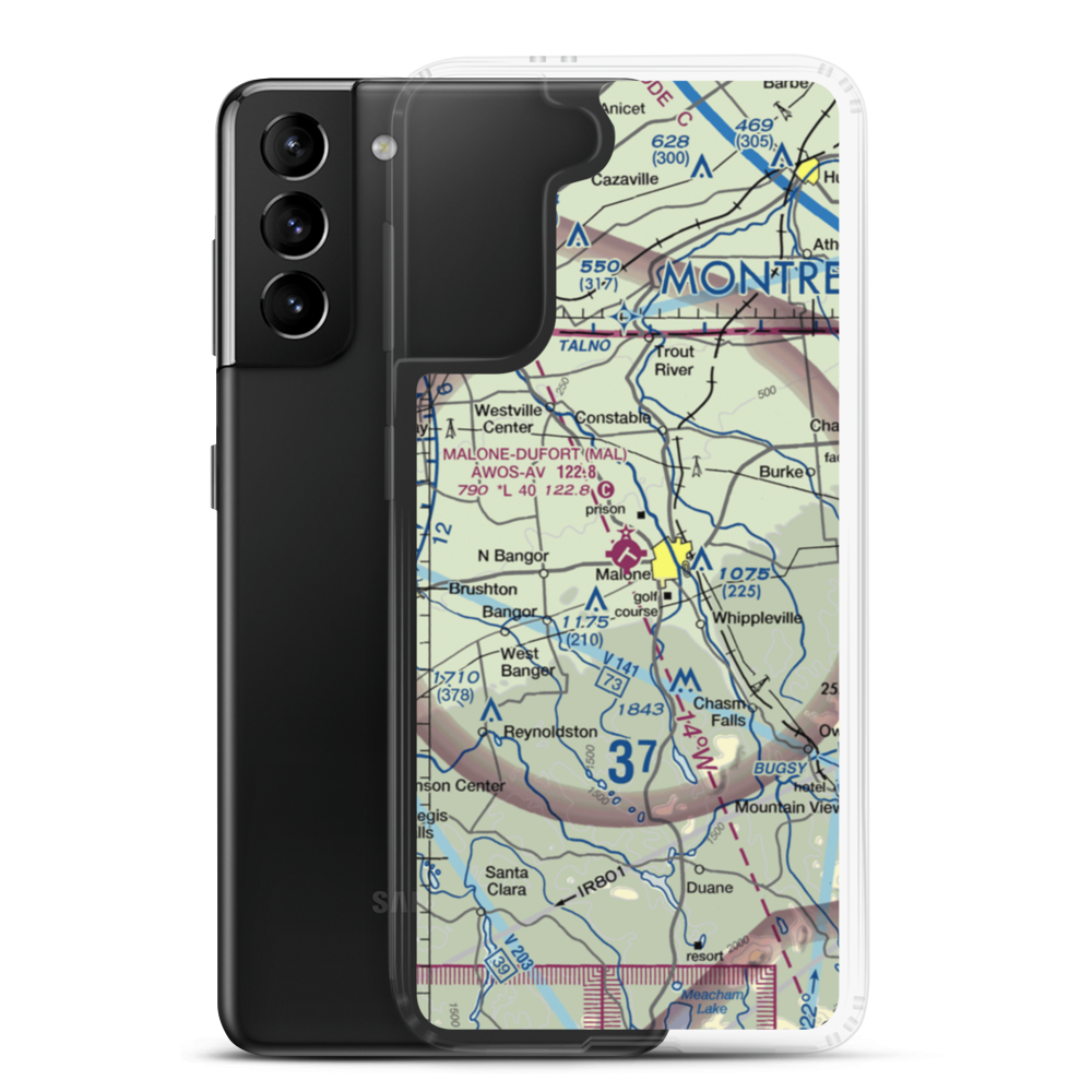 Malone Dufort Airport (MAL) VFR Sectional Samsung Case Samsung Galaxy S21 Plus model shown