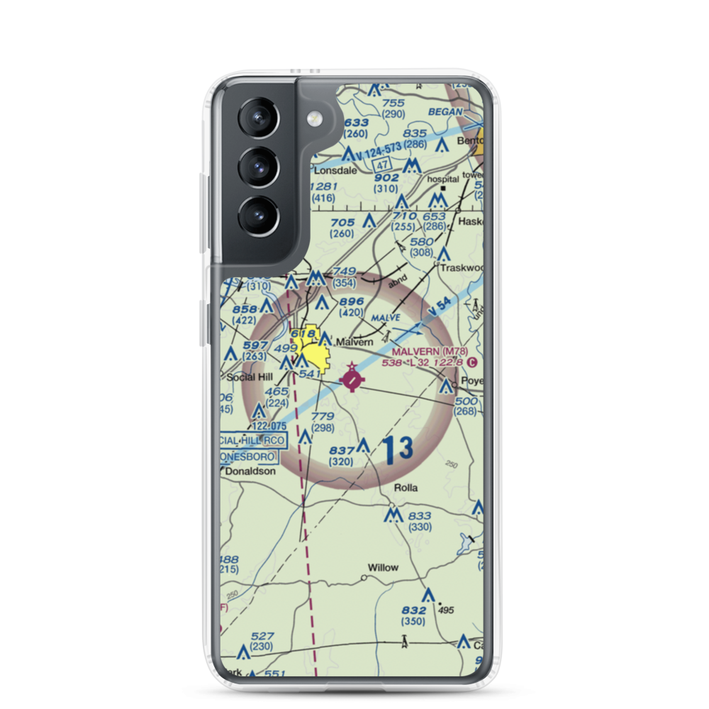 Malvern Municipal Airport (M78) VFR Sectional Samsung Case Samsung Galaxy S21 model shown