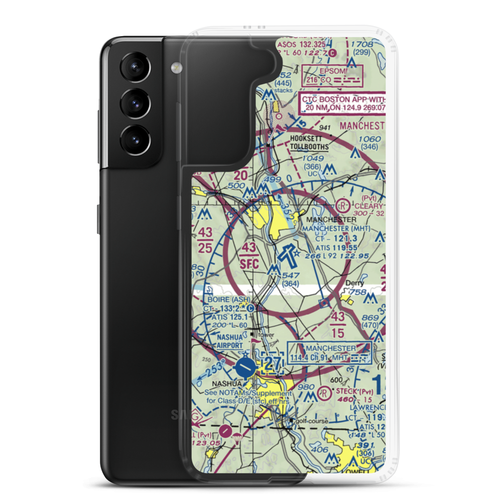 Manchester-Boston Regional Airport (MHT) VFR Sectional Samsung Case Samsung Galaxy S21 Plus model shown