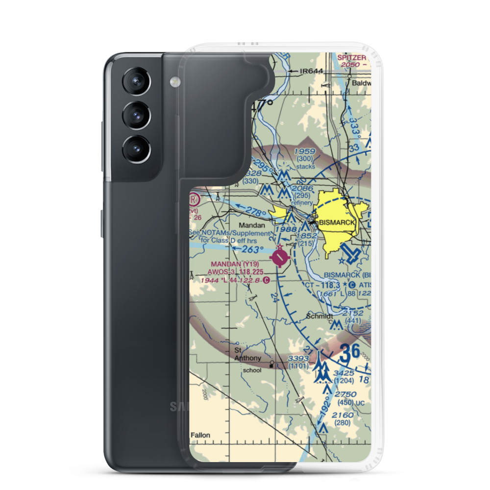 Mandan Municipal Airport (Y19) VFR Sectional Samsung Case Samsung Galaxy S21 model shown