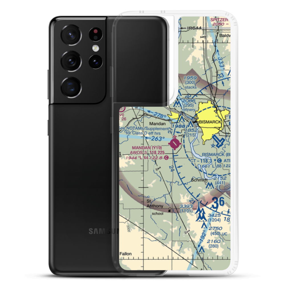 Mandan Municipal Airport (Y19) VFR Sectional Samsung Case Samsung Galaxy S21 Ultra model shown