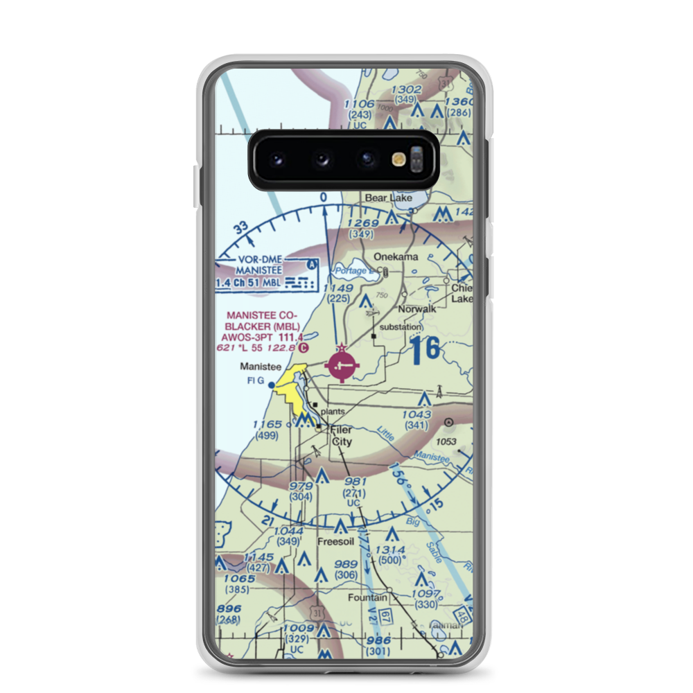 Manistee Co Blacker Airport (MBL) VFR Sectional Samsung Case Samsung Galaxy S10 model shown