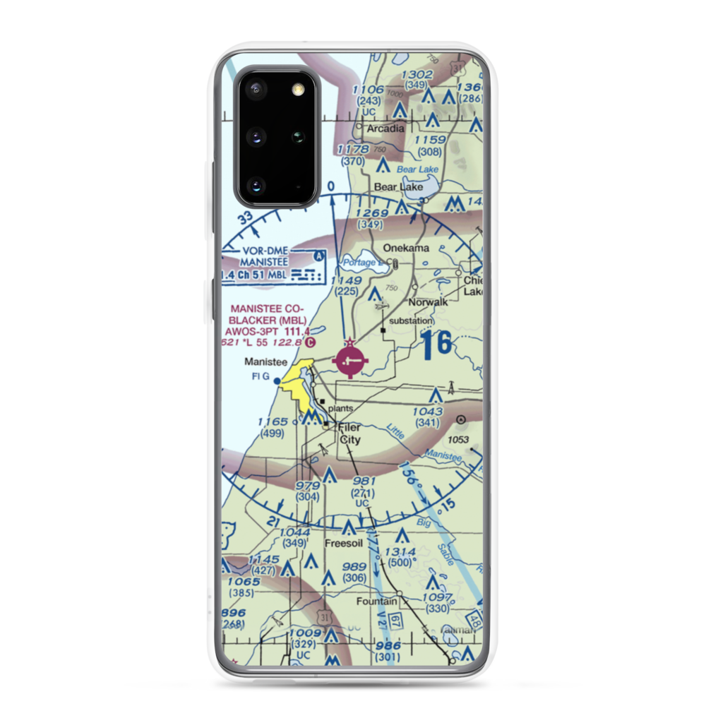 Manistee Co Blacker Airport (MBL) VFR Sectional Samsung Case Samsung Galaxy S20 Plus model shown