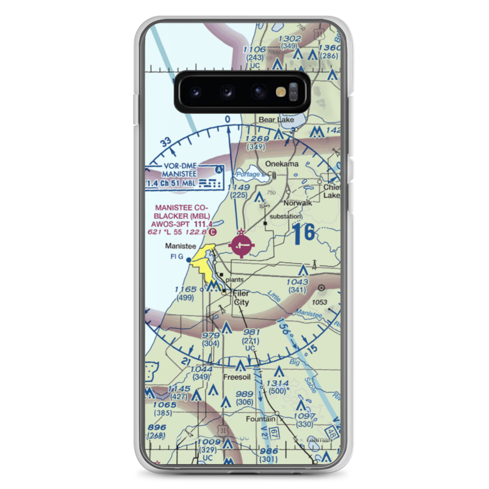 Manistee Co Blacker Airport (MBL) VFR Sectional Samsung Case Samsung Galaxy S10+ model shown
