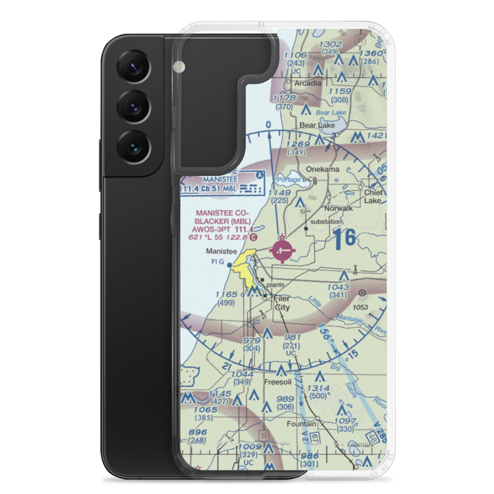 Manistee Co Blacker Airport (MBL) VFR Sectional Samsung Case Samsung Galaxy S22 Plus model shown