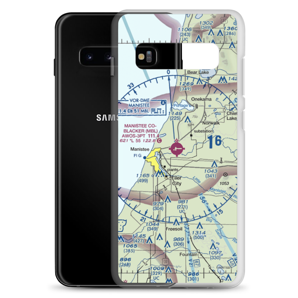 Manistee Co Blacker Airport (MBL) VFR Sectional Samsung Case Samsung Galaxy S10+ model shown