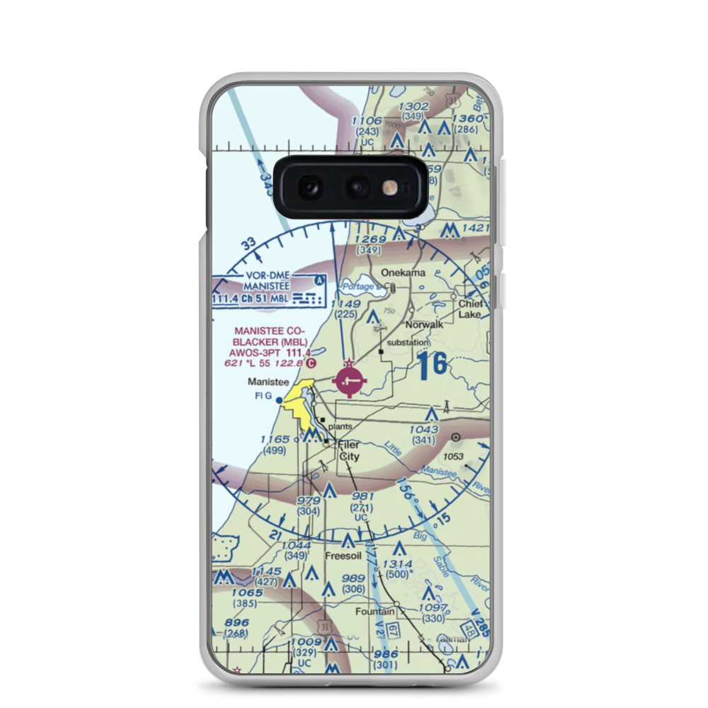 Manistee Co Blacker Airport (MBL) VFR Sectional Samsung Case Samsung Galaxy S10e model shown