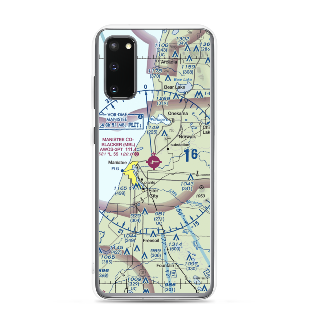 Manistee Co Blacker Airport (MBL) VFR Sectional Samsung Case Samsung Galaxy S20 model shown