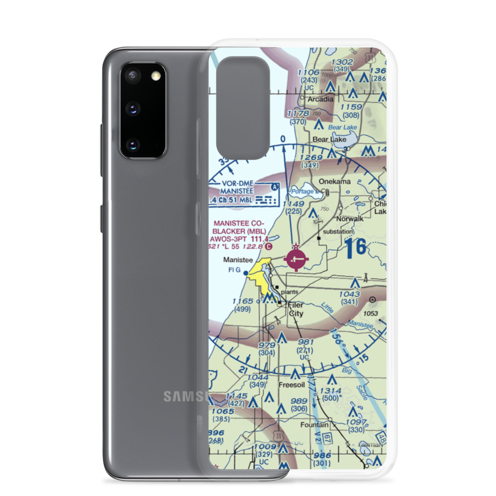 Manistee Co Blacker Airport (MBL) VFR Sectional Samsung Case Samsung Galaxy S20 model shown