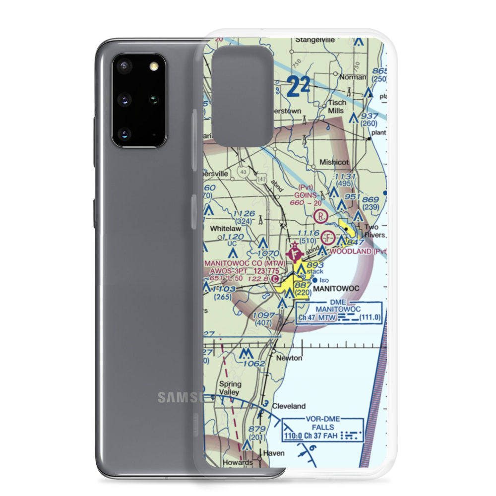 Manitowoc County Airport (MTW) VFR Sectional Samsung Case Samsung Galaxy S20 Plus model shown