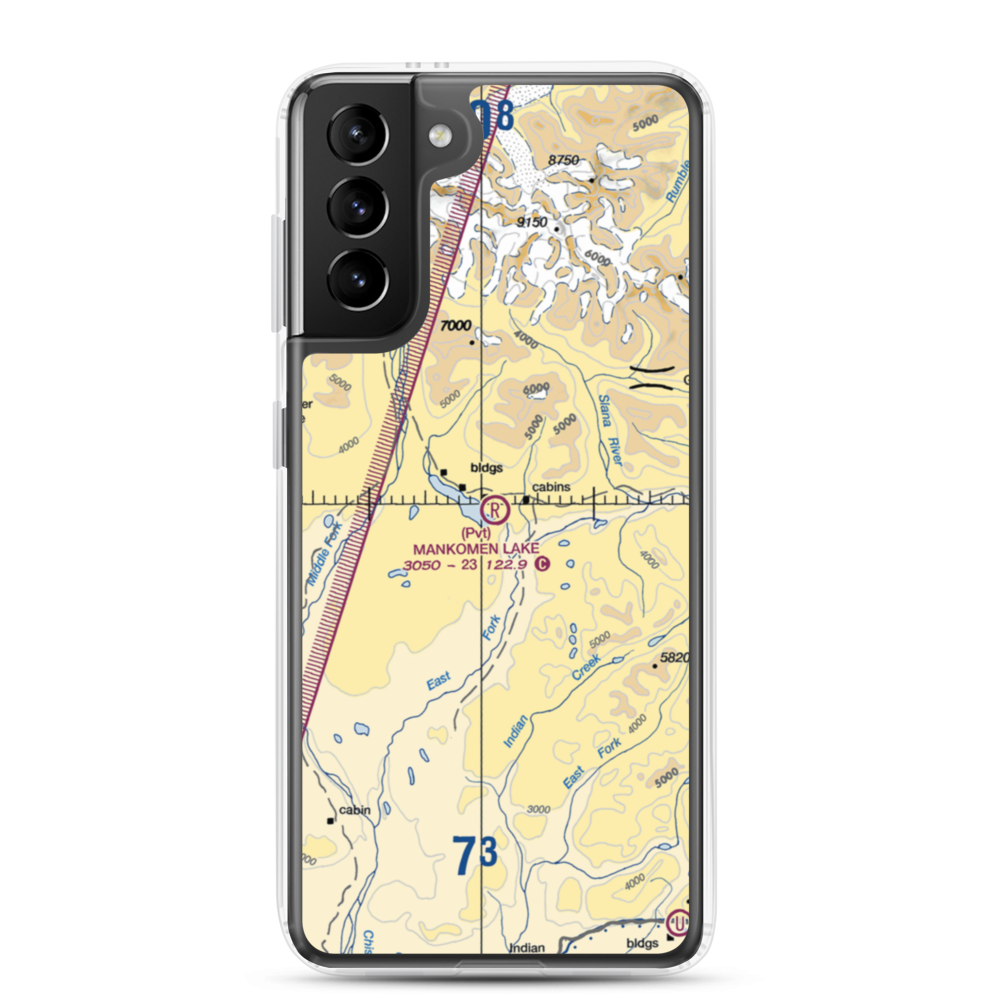 Mankomen Lake Airport (4AK5) VFR Sectional Samsung Case Samsung Galaxy S21 Plus model shown