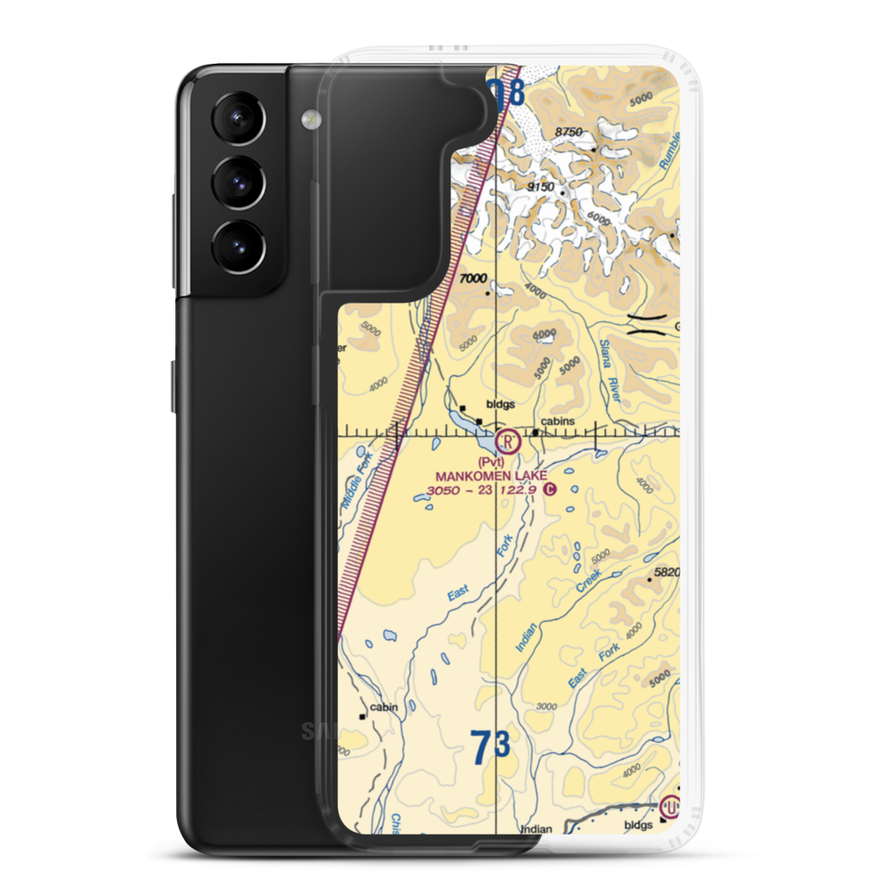Mankomen Lake Airport (4AK5) VFR Sectional Samsung Case Samsung Galaxy S21 Plus model shown