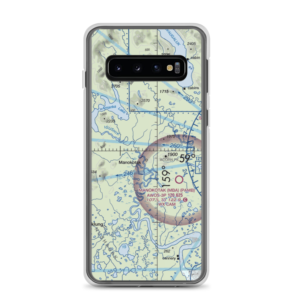 Manokotak Airport (MBA) VFR Sectional Samsung Case Samsung Galaxy S10 model shown