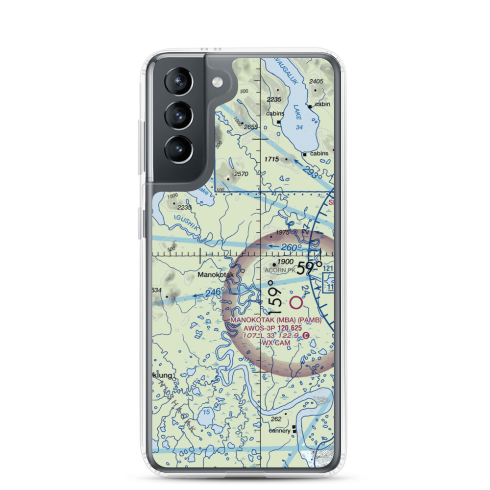 Manokotak Airport (MBA) VFR Sectional Samsung Case Samsung Galaxy S21 model shown