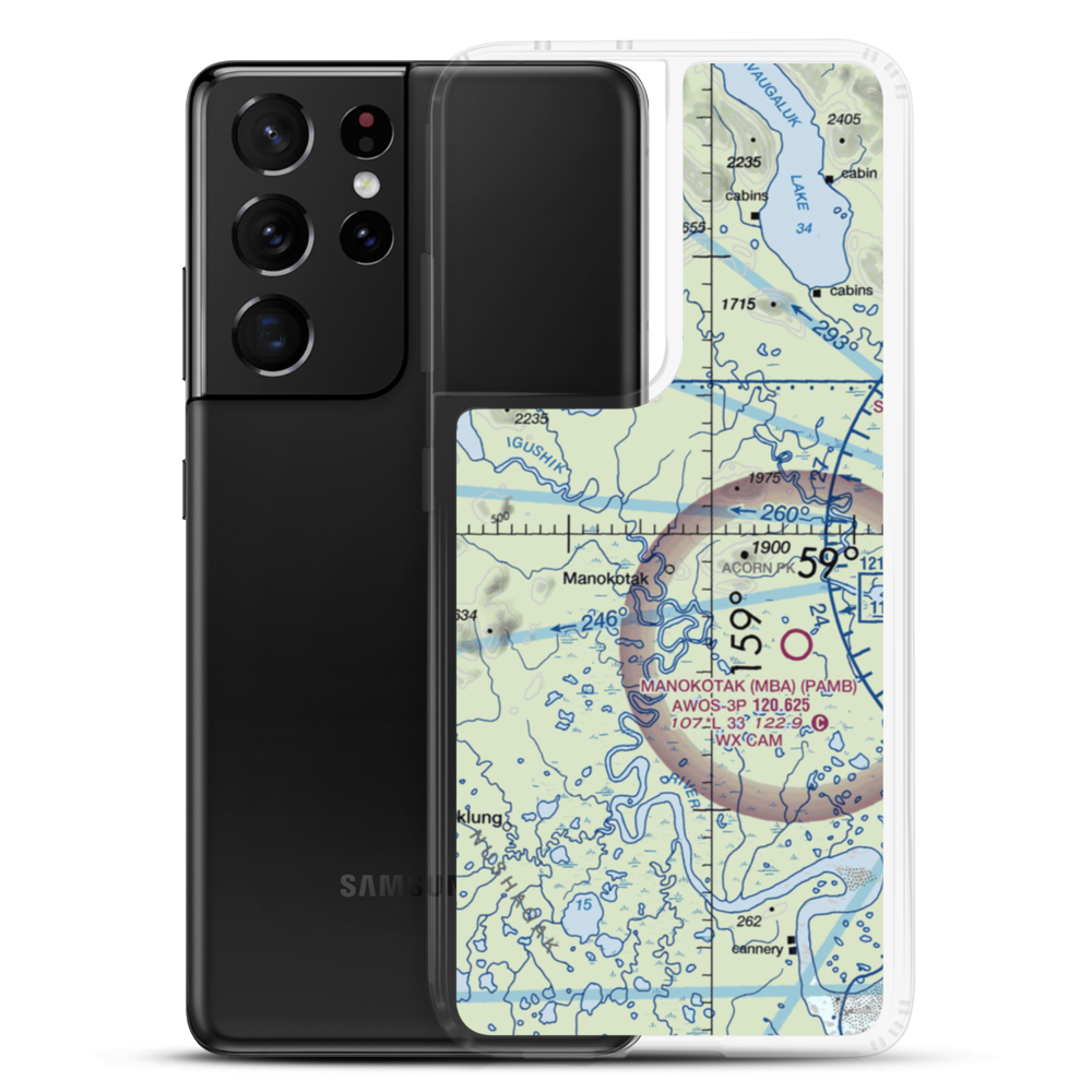 Manokotak Airport (MBA) VFR Sectional Samsung Case Samsung Galaxy S21 Ultra model shown