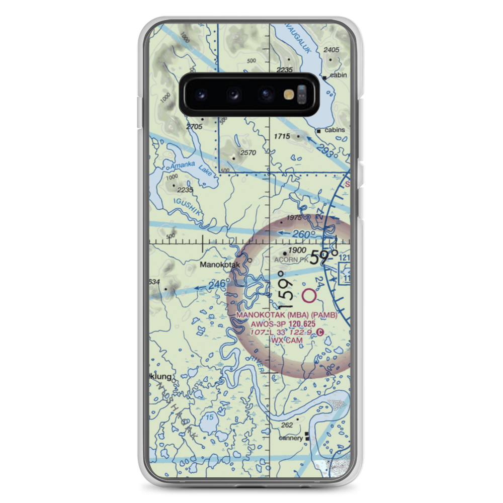 Manokotak Airport (MBA) VFR Sectional Samsung Case Samsung Galaxy S10+ model shown