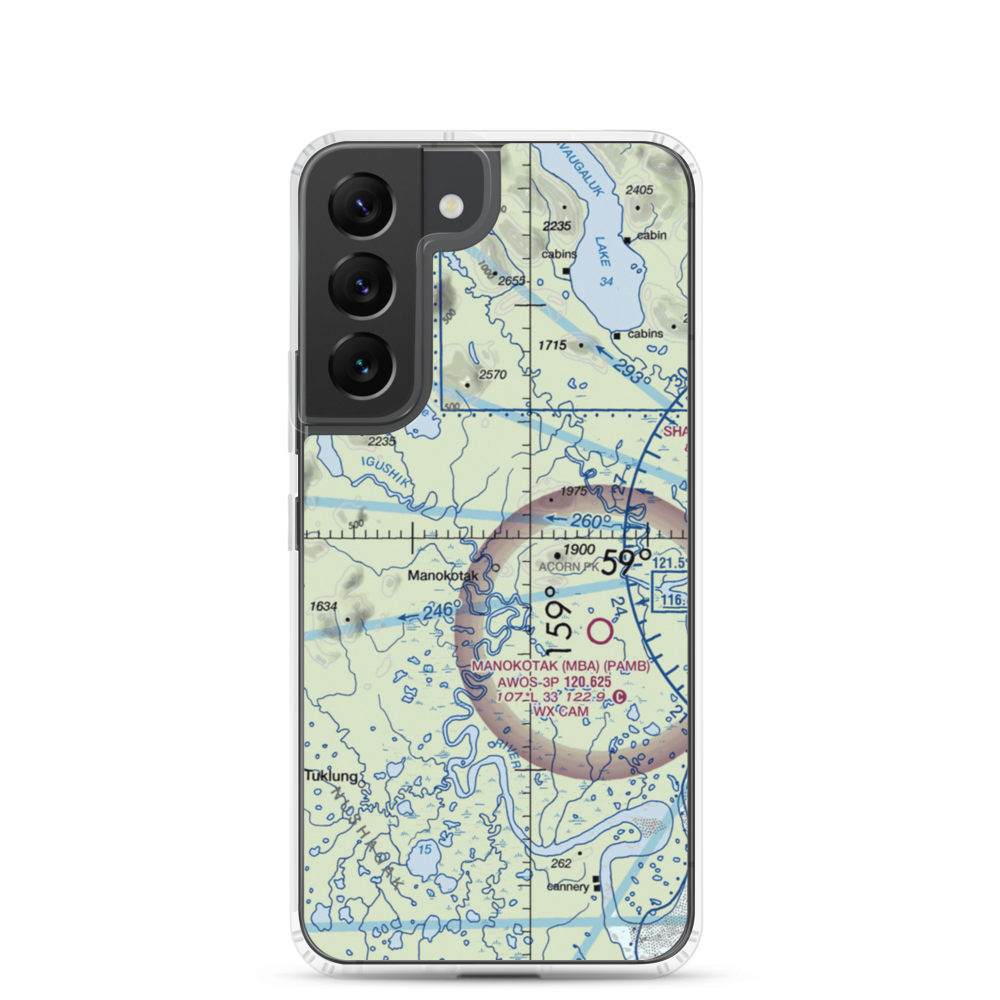 Manokotak Airport (MBA) VFR Sectional Samsung Case Samsung Galaxy S22 model shown