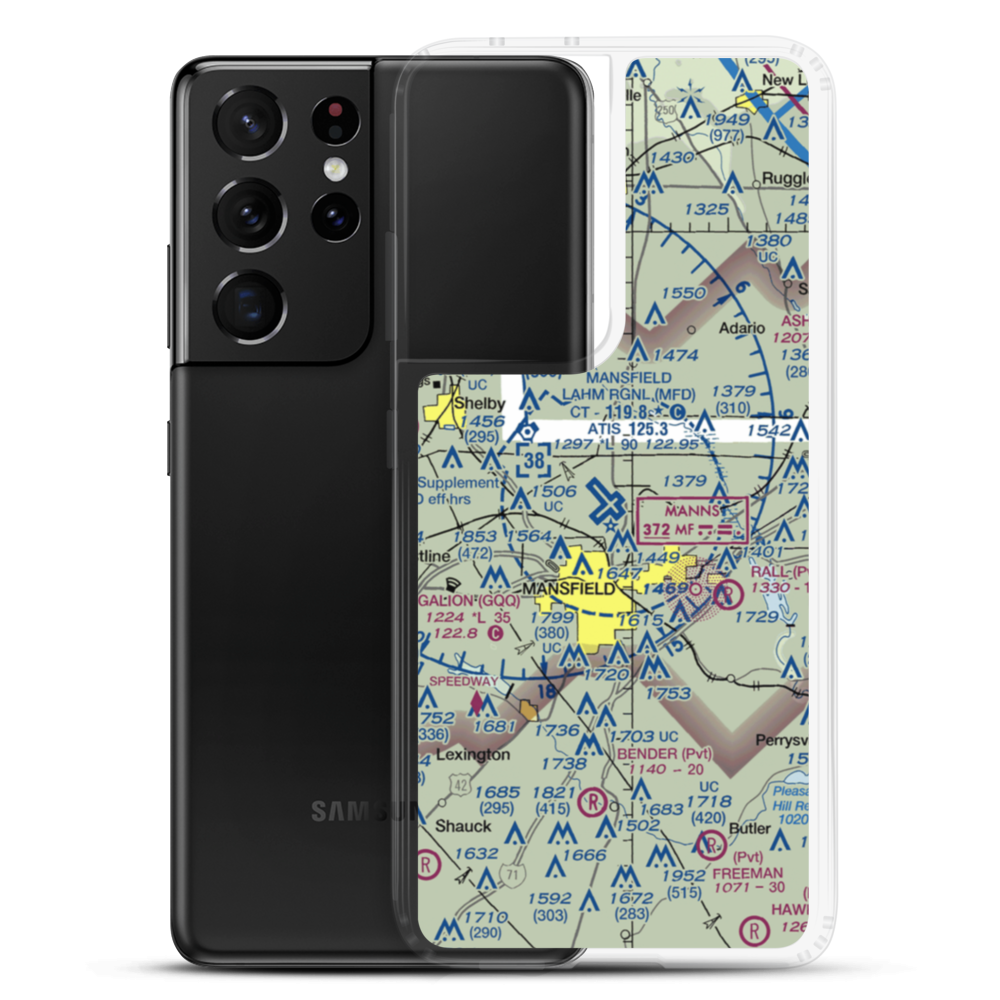 Mansfield Lahm Regional Airport (MFD) VFR Sectional Samsung Case Samsung Galaxy S21 Ultra model shown