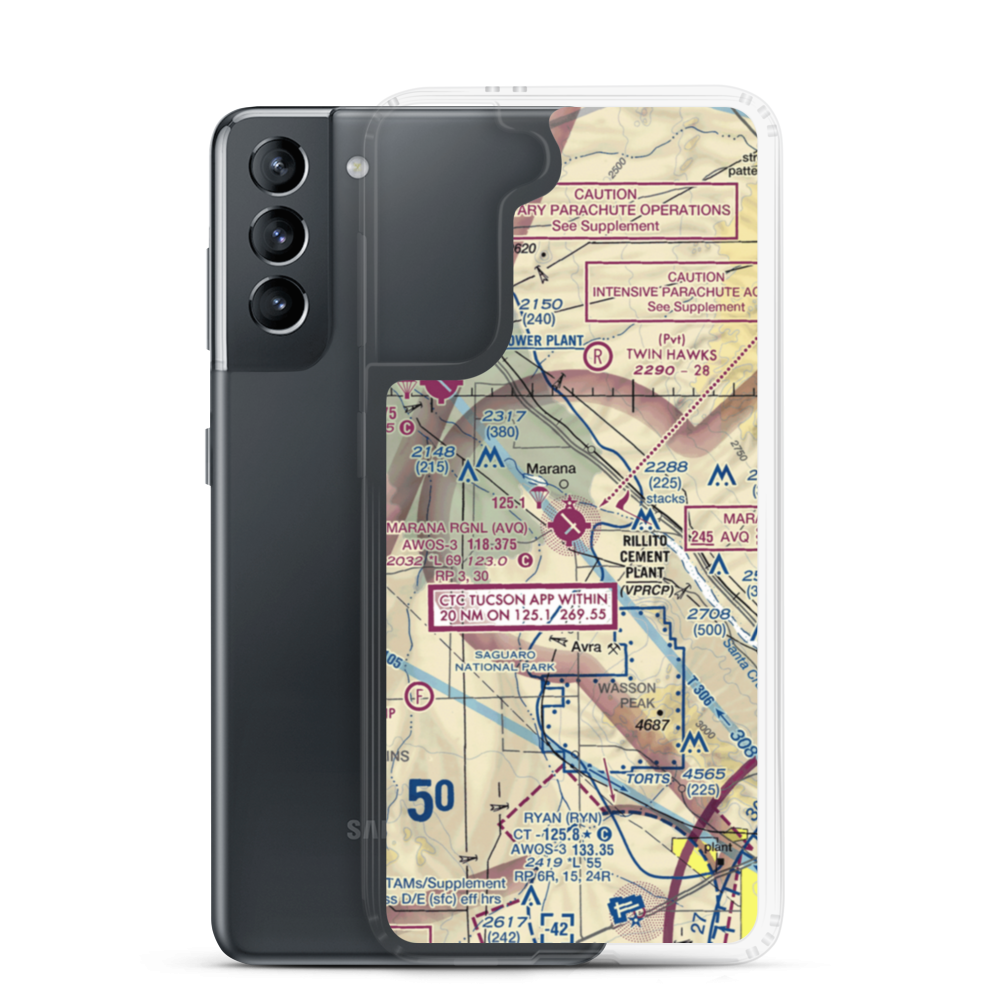 Marana Regional Airport (AVQ) VFR Sectional Samsung Case Samsung Galaxy S21 model shown