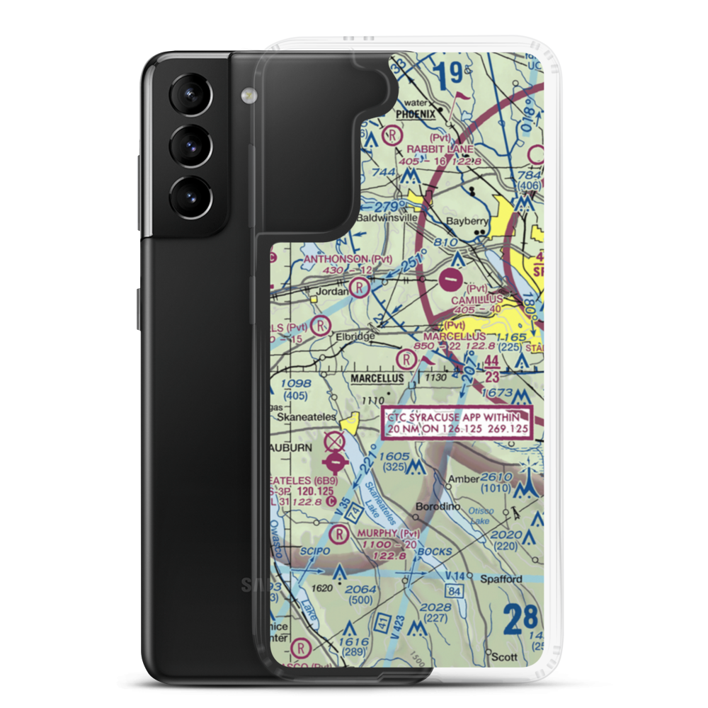 Marcellus Airport (NK71) VFR Sectional Samsung Case Samsung Galaxy S21 Plus model shown