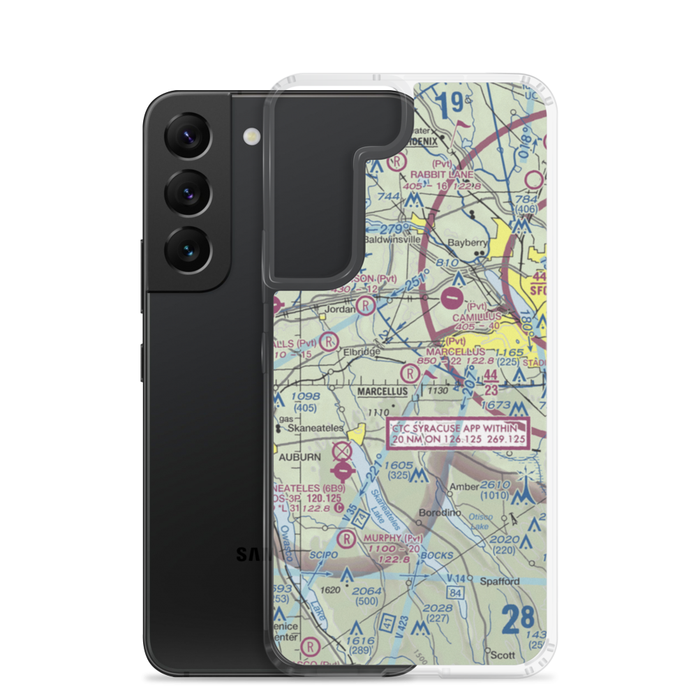 Marcellus Airport (NK71) VFR Sectional Samsung Case Samsung Galaxy S22 model shown