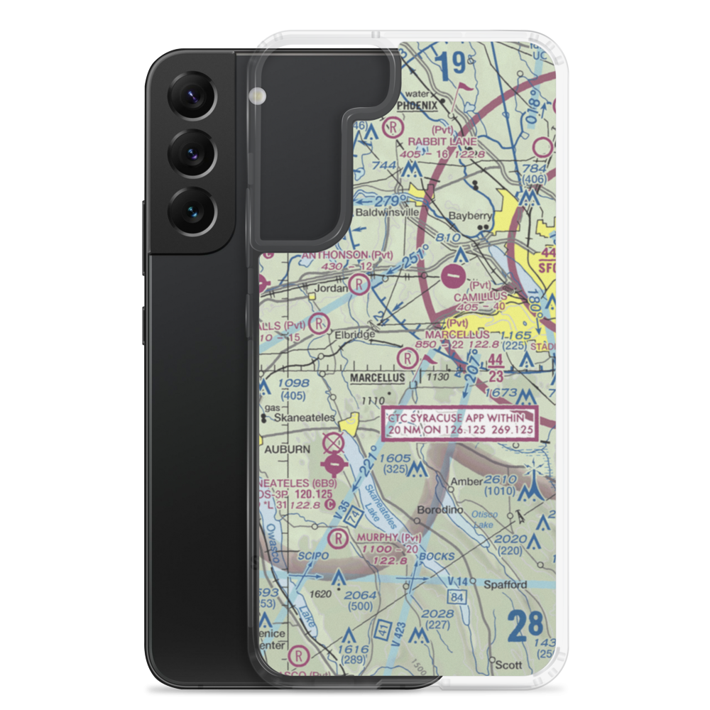 Marcellus Airport (NK71) VFR Sectional Samsung Case Samsung Galaxy S22 Plus model shown