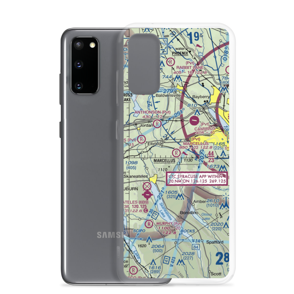 Marcellus Airport (NK71) VFR Sectional Samsung Case Samsung Galaxy S20 model shown