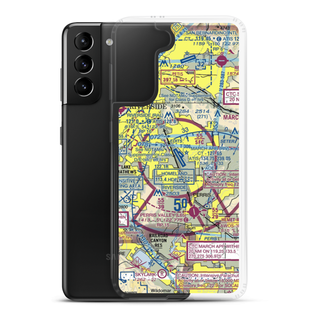 March ARB Airport (RIV) VFR Sectional Samsung Case Samsung Galaxy S21 Plus model shown