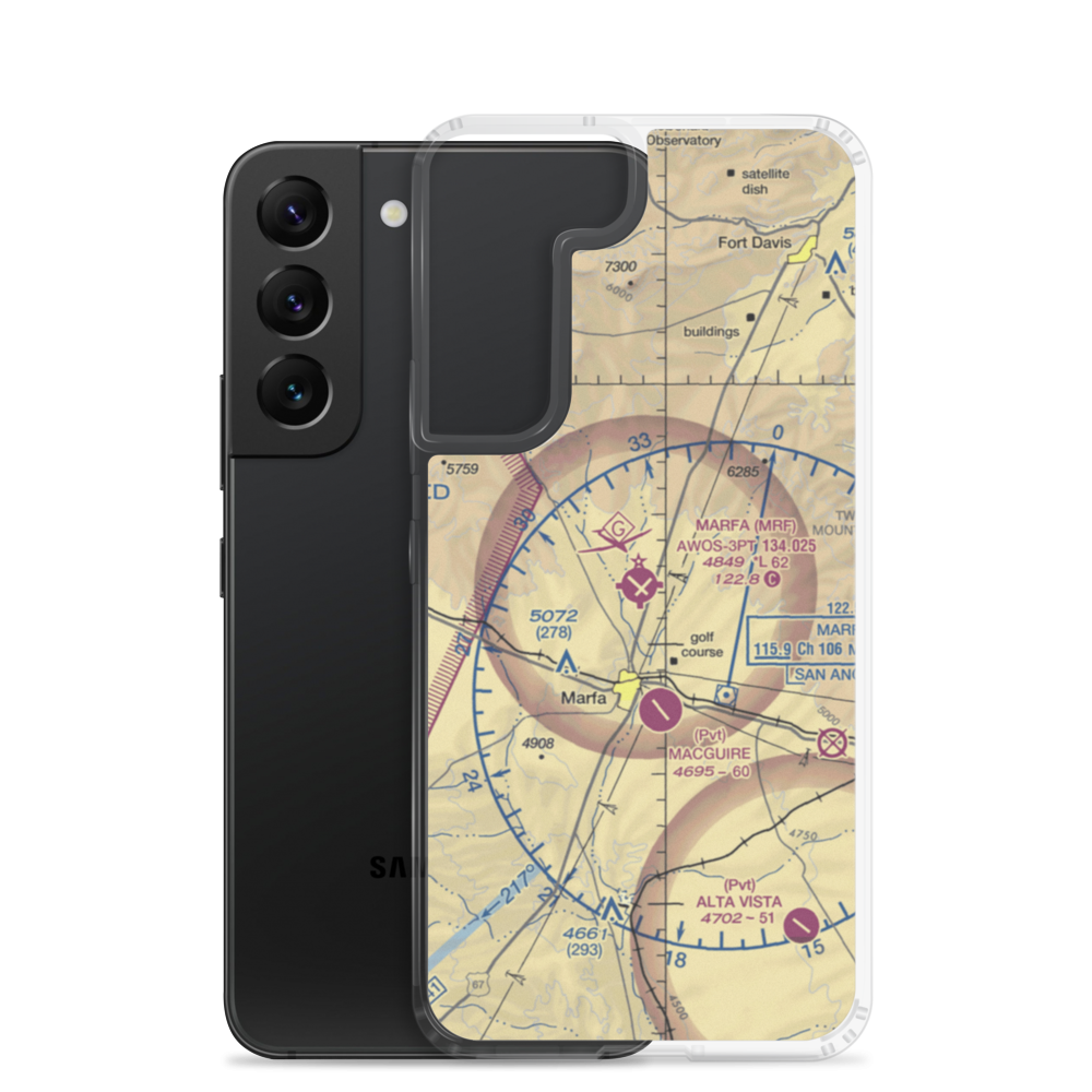 Marfa Municipal Airport (MRF) VFR Sectional Samsung Case Samsung Galaxy S22 model shown