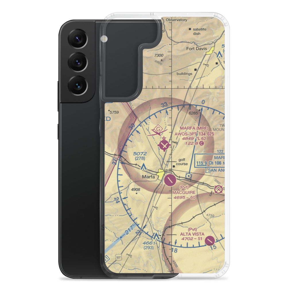 Marfa Municipal Airport (MRF) VFR Sectional Samsung Case Samsung Galaxy S22 Plus model shown