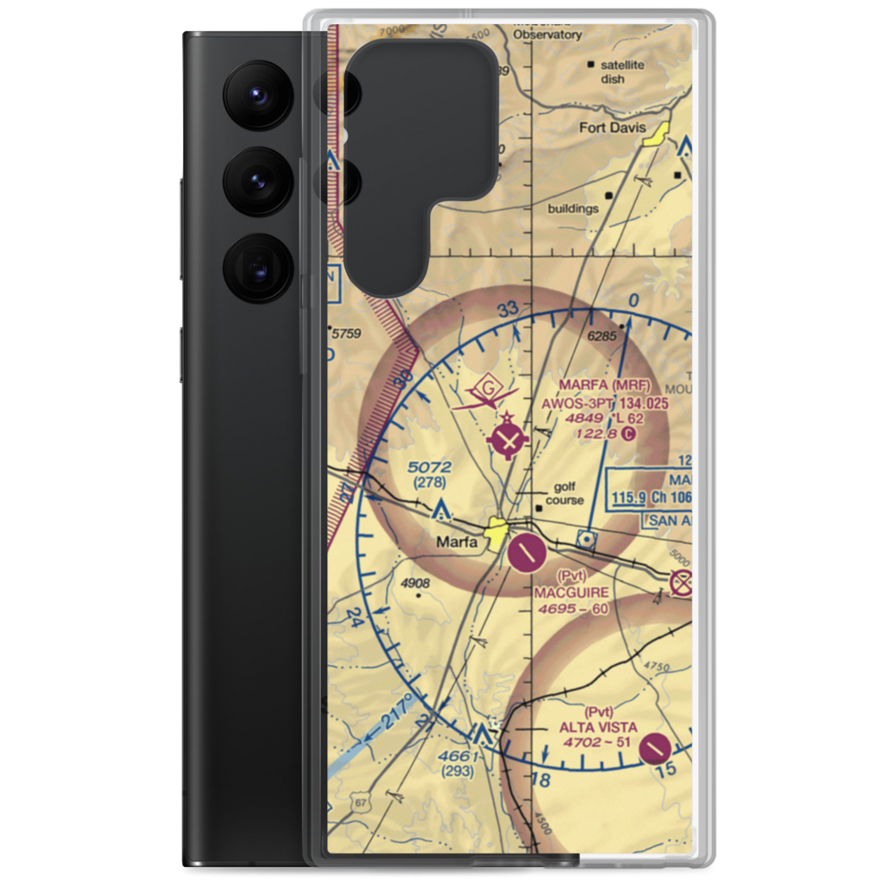 Marfa Municipal Airport (MRF) VFR Sectional Samsung Case Samsung Galaxy S22 Ultra model shown