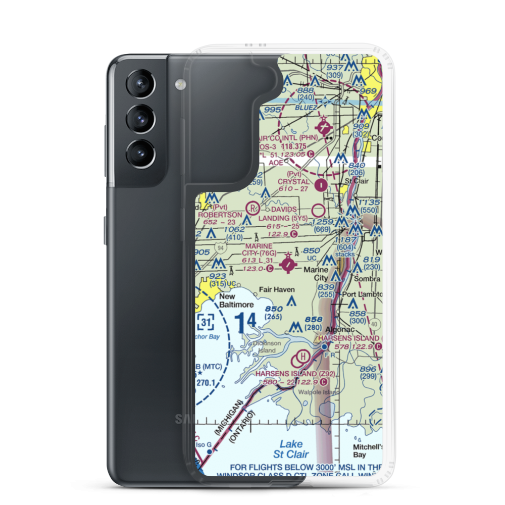 Marine City Airport (76G) VFR Sectional Samsung Case Samsung Galaxy S21 model shown