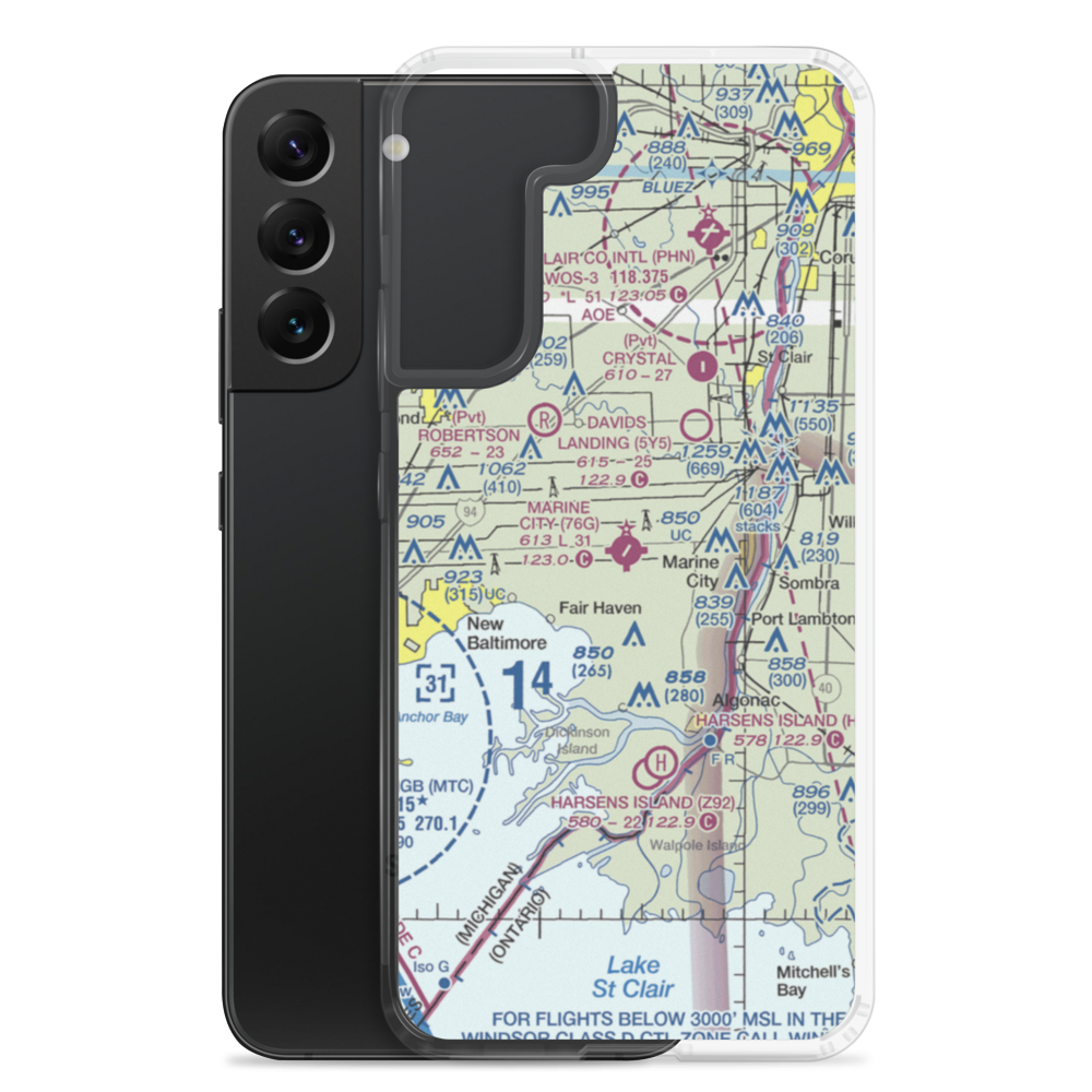 Marine City Airport (76G) VFR Sectional Samsung Case Samsung Galaxy S22 Plus model shown